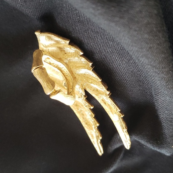 Angel wings gold and diamond large chunky ring w stretchy band signed - Picture 7 of 11